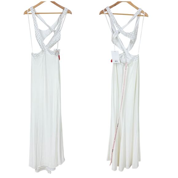 Mac Duggal NWT Floral Sequined Criss Cross Bodice Gown Size 10 White Cutout - Picture 3 of 8